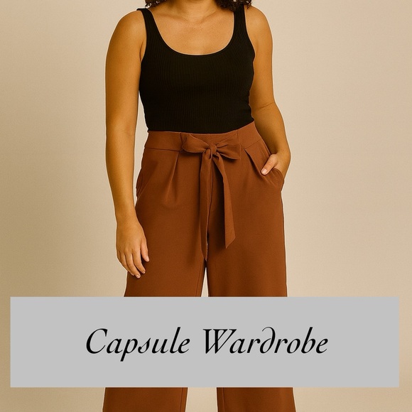 Pants - Brown Wide leg paper bag trousers with tie waist